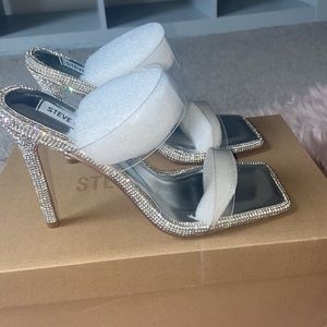 Steve Madden Pending Embellished Translucent Strap Stiletto Sandal